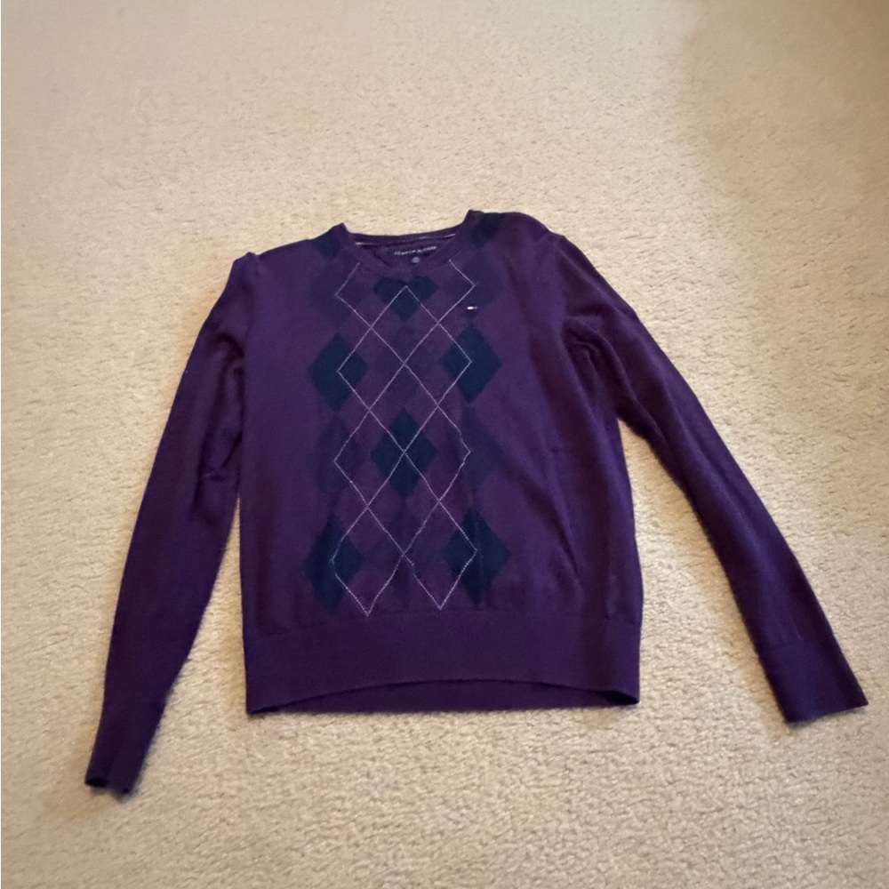 Tommy Hilfiger Purple Argyle Crew Neck Sweater